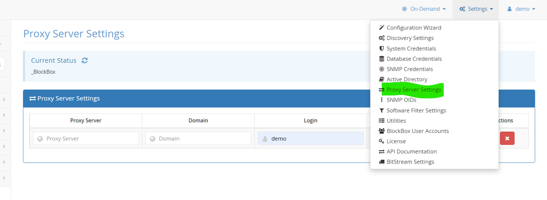 Configuring proxy server settings for the BlockBox Virtual Appliance ...